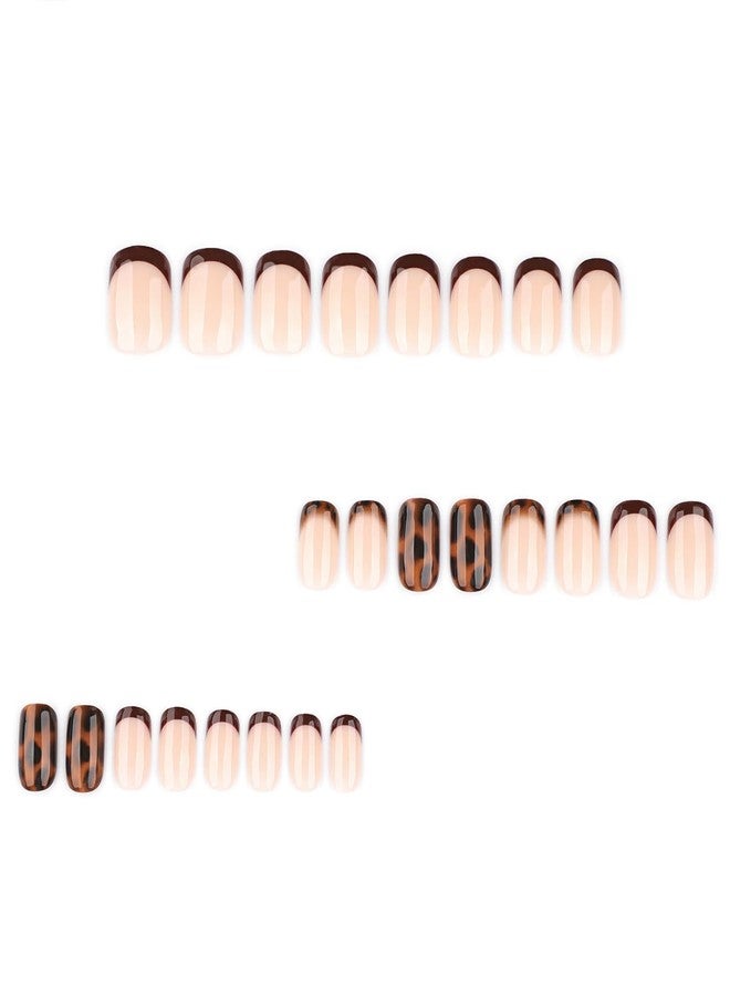 Vopintpy Tortoise Print French Tip Press on Nails Short Square Fake Nails with Design Glossy Acrylic Glue on Nail Reusable Full Cover Artificial Stick on Nail for Women DIY Manicure - Image 3
